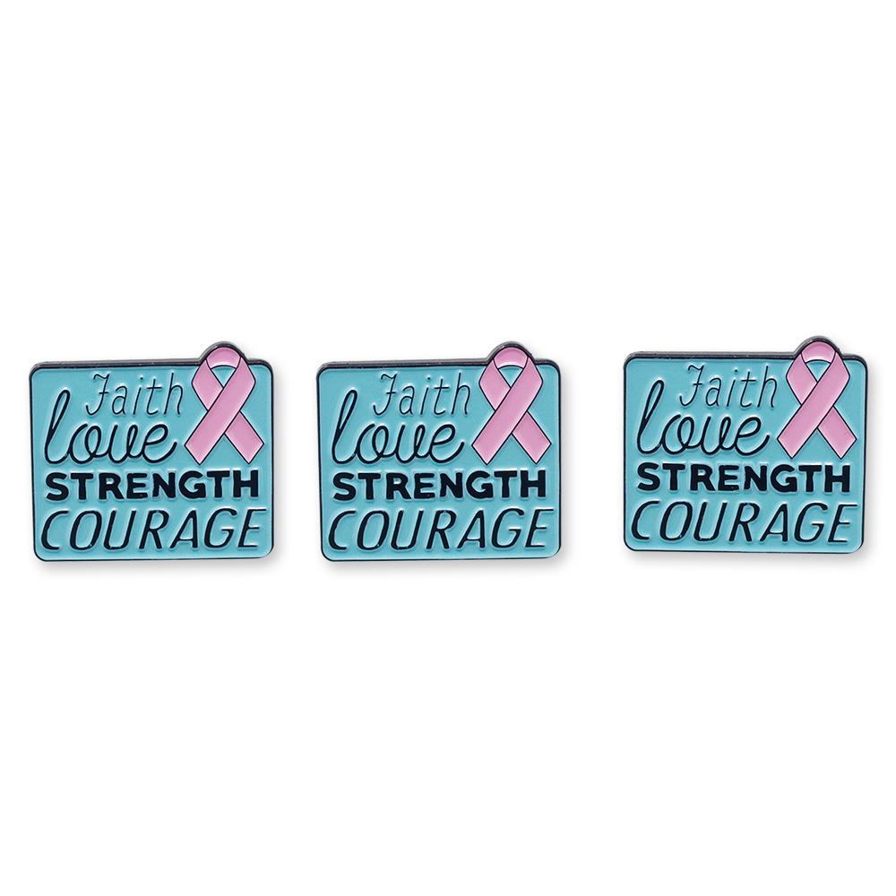 Faith Love Strength Courage Breast Cancer Pink Ribbon Enamel pin Pin WizardPins 10 Pins 