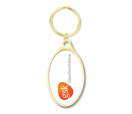 Custom Digitally Printed Made in USA Keychains Oval 1.8 in. x 1.1 in. Gold 