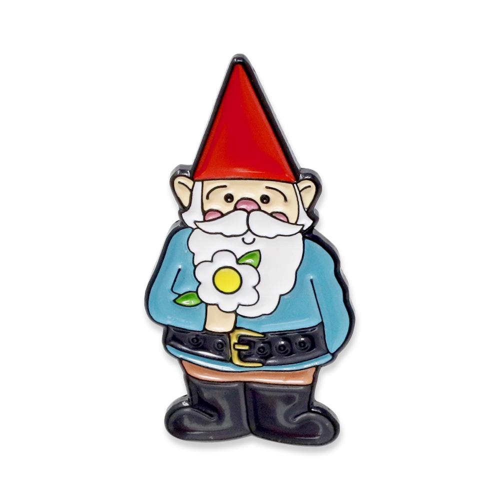 Happy Garden Gnome Holding Daisy Flower Enamel Pin Pin WizardPins 1 Pin 