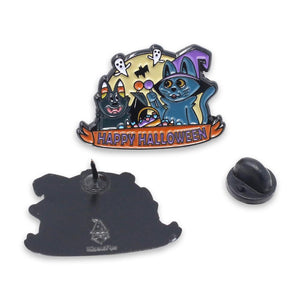 Happy Halloween Cat & Bat Kitten Witch Candy Corn Ghosts Enamel Pin Pin WizardPins 1 Pin 