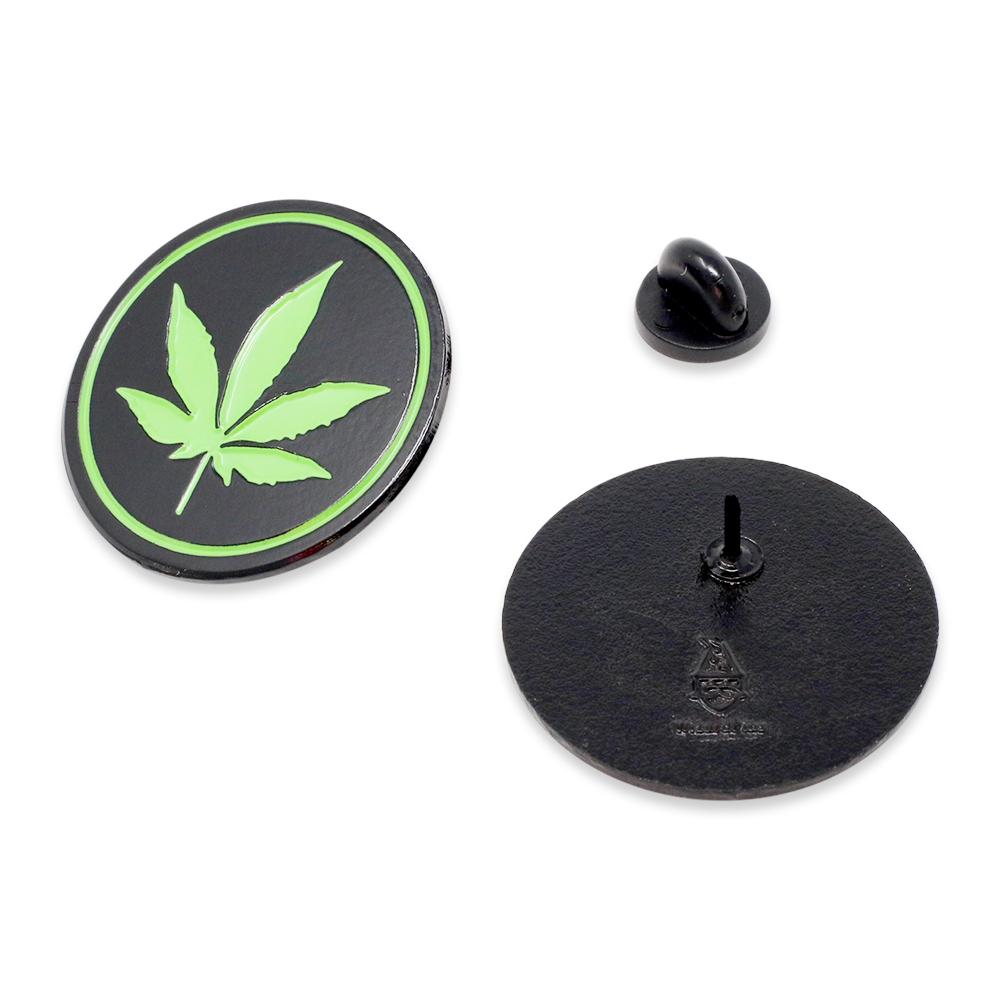 Round Marijuana Cannabis Leaf Black Circle Enamel Pin Pin WizardPins 10 Pins 