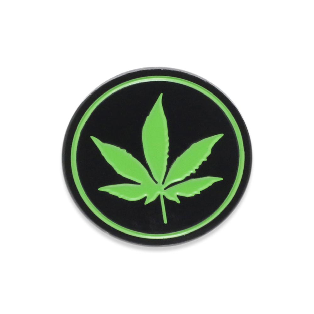 Round Marijuana Cannabis Leaf Black Circle Enamel Pin Pin WizardPins 1 Pin 