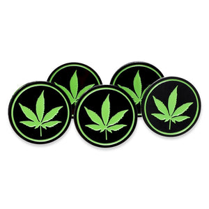 Marijuana leaves in shades of green printed on 5/8 white single