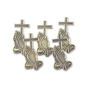 Praying Hands With Cross Antique Gold Diestruck Lapel Pin Pin WizardPins 5 Pins 