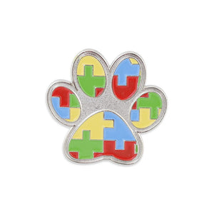 Paw Print Autism Color Puzzle Pieces Lapel Pin Pin WizardPins 1 Pin 