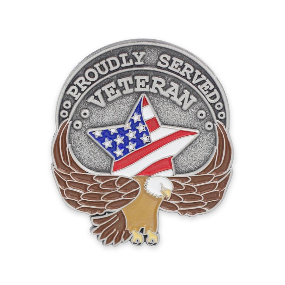 Proudly Served Veteran American Flag & Eagle Enamel Lapel Pin Pin WizardPins 1 Pin 