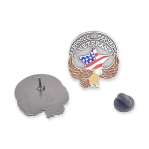 Proudly Served Veteran American Flag & Eagle Enamel Lapel Pin Pin WizardPins 5 Pins 