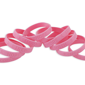 Pink Ribbon Heart Breast Cancer Awareness Wristbands Hope Strength Courage Silicone Bracelets Wristband WizardPins 10 Wristbands 