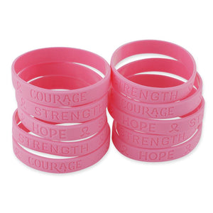 Pink Ribbon Heart Breast Cancer Awareness Wristbands Hope Strength Courage Silicone Bracelets Wristband WizardPins 100 Wristbands 