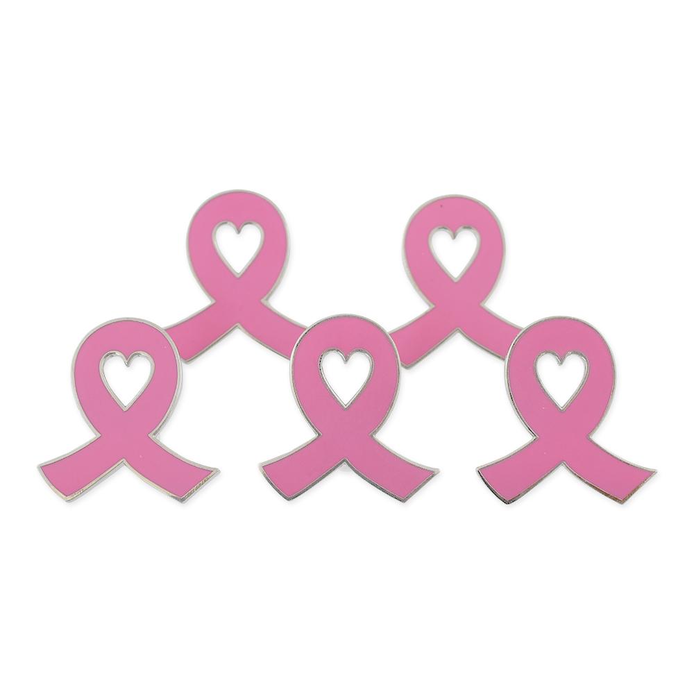 Pink Ribbon October Breast Cancer Awareness Lapel Pin Heart Shaped Center Pin WizardPins 5 Pins 