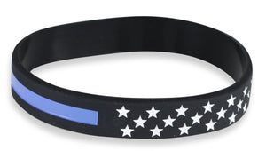 Thin Blue Line with American Flag Stars Police Appreciation Silicone Wristband Wristband WizardPins 1 Wristband 