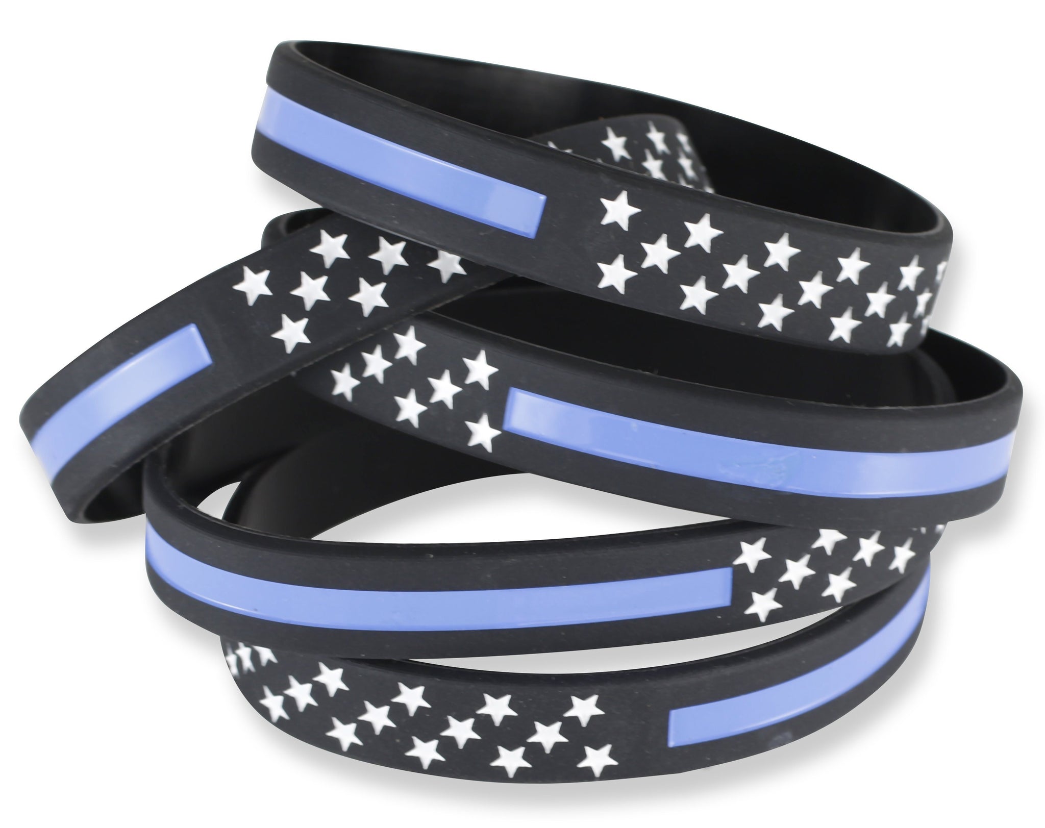 Thin Blue Line with American Flag Stars Police Appreciation Silicone Wristband Wristband WizardPins 10 Wristbands 