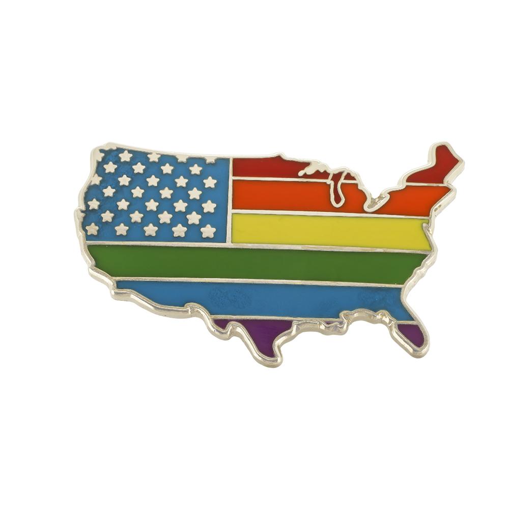 Gay Pride x American Flag USA Outline Hard Enamel Nickel Pin Pin WizardPins 1 Pin 