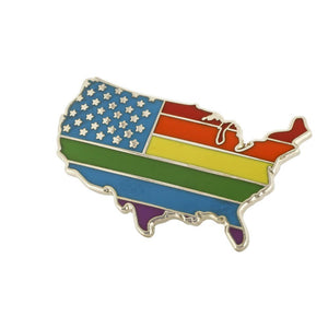 Gay Pride x American Flag USA Outline Hard Enamel Nickel Pin Pin WizardPins 5 Pins 