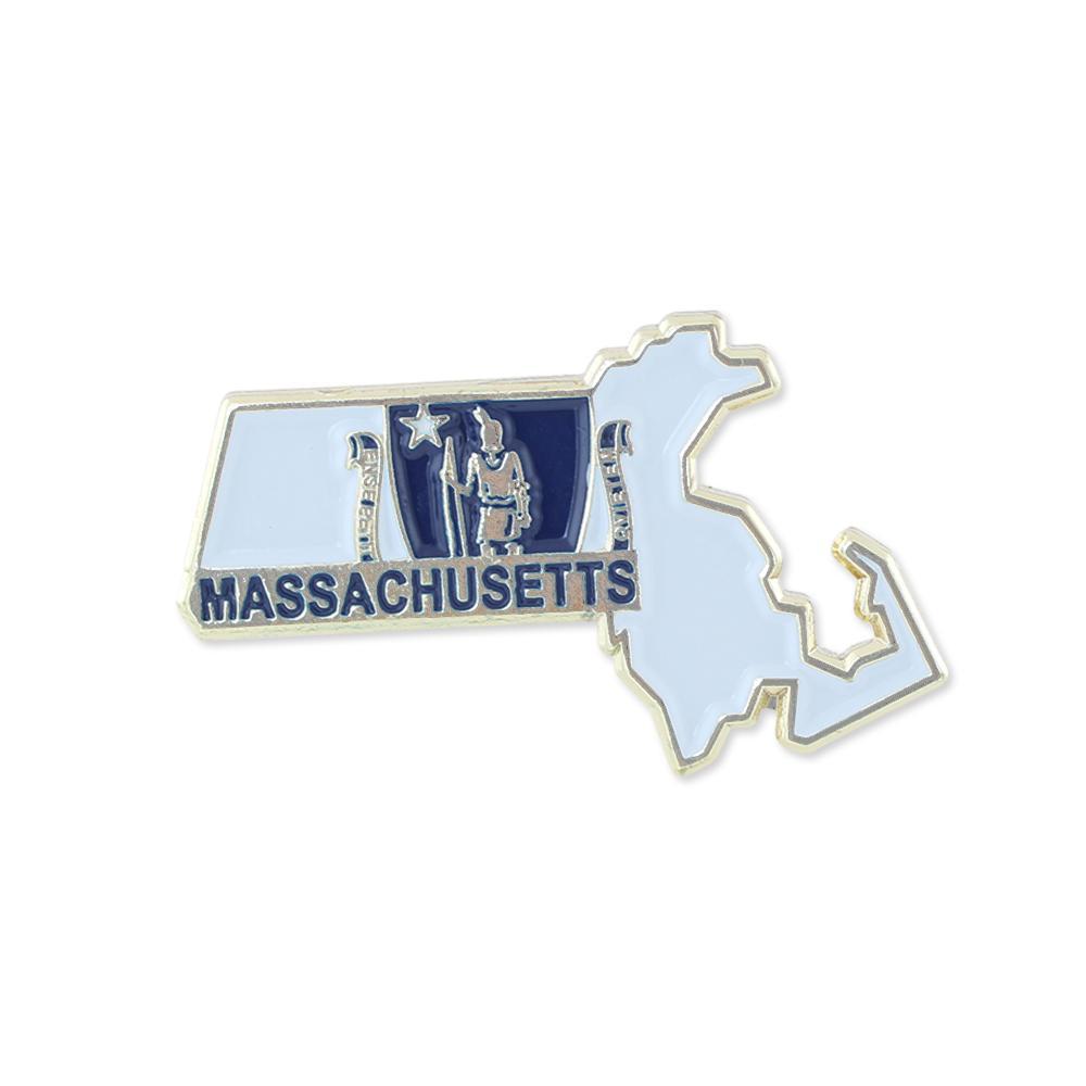 Massachusetts State Shape Outline and Massachusetts State Flag Lapel Pin Pin WizardPins 1 Pin 